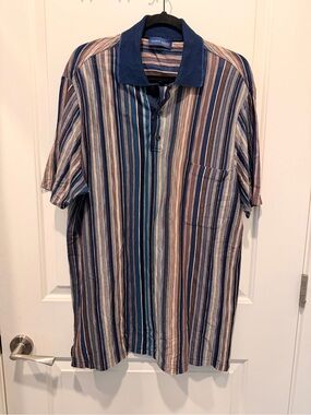 Mario Caldi Men's Vertical Stripe Short Sleeve Polo Shirt Made in Italy Size L
